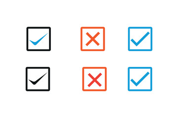 Check Marks and Cross Marks: A minimalist design featuring a set of square icons, each containing either a check mark or a cross mark. Representing selection, confirmation, and rejection.