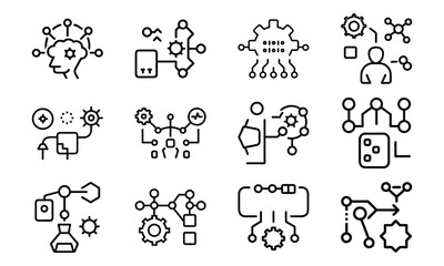 Collection of linear style data processing and artificial intelligence concept icons