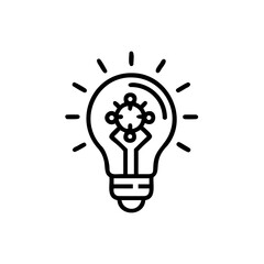 Outline lightbulb with a virus symbol inside radiating lines on idea corona