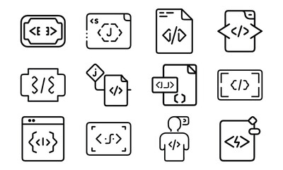 Vector icons illustrating coding concepts web development computer programming and software creation
