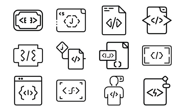 Vector icons illustrating coding concepts web development computer programming and software creation