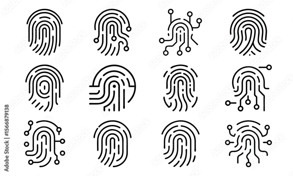 Poster collection of fingerprint icons representing security and technological authentication concepts