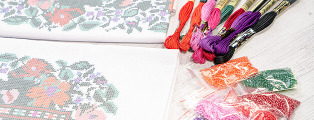 Palette of thread colors. Threads for embroidery knitting