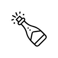 Outline a champagne bottle popping with bubbles a label on drink alcohol