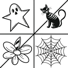 Cute black and white feline vector illustration with floral design elements, perfect for a pet-themed pattern or art