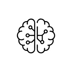 Brain icon with circuit board elements on handdrawn technology