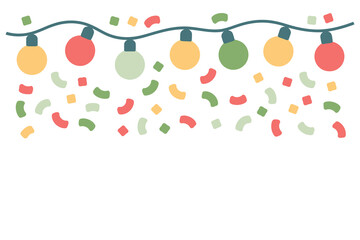 Confetti and string light border, colorful party decoration, festive celebration frame, cheerful event invitation, playful design