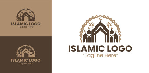 Professional Islamic Logo with Mosque Outline and Brown Color for Elegant Branding
