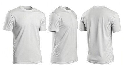 Blank Light Grey Crew Neck T-Shirt Mockup: Front, Side, and Back Views for Design Presentation