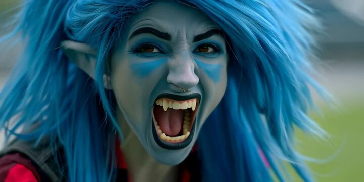 portrait of a young woman cosplaying as an RPG troll