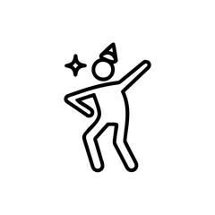 Line art a dancing person wearing a party hat with a sparkling star on celebration