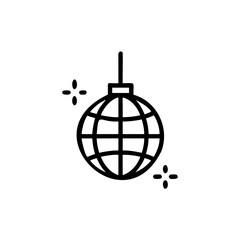 Disco ball icon with hanging stem starbursts on simple handdrawn graphic party night