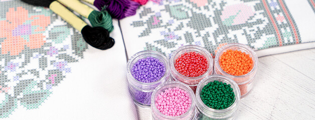 Palette of thread colors. Threads for embroidery knitting