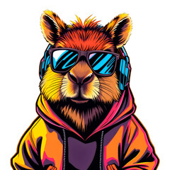 Fototapeta premium Capybara in streetwear with headphones.