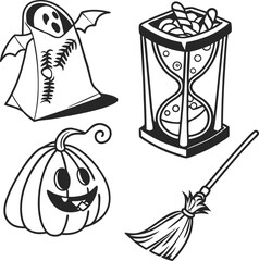 A vintage set of black cartoon sea icons, vector illustration