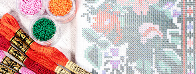 Palette of thread colors. Threads for embroidery knitting