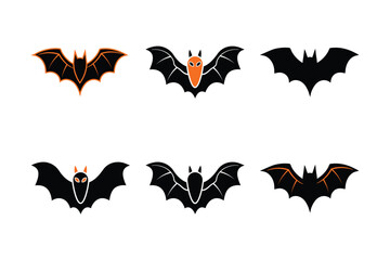 Halloween bats vector illustration. Collection of stylized and scary bats with orange and black colors on a transparent background