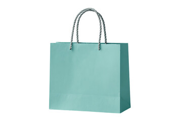 Light teal shopping bag with silver handles.