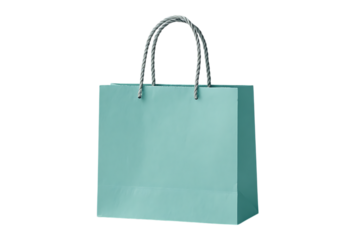 Light teal shopping bag with silver handles.