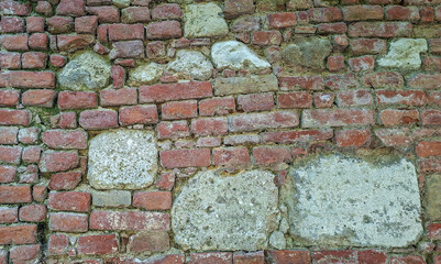 Textured Aged Brick Wall Unique Elements Weathered Surfaces Varied Shapes Colors Patterns