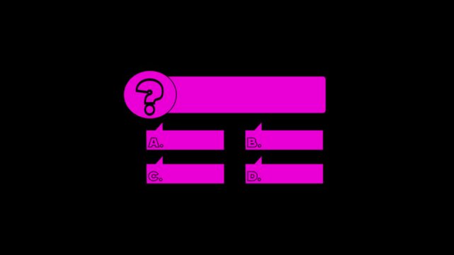 Quiz animation on black background, question answers template, test and quiz concept.