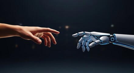 Human and robot hands reaching towards each other in a symbolic gesture