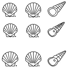 A collection of elegant seashell logo templates, ideal for a spa, beach resort, or coastal home decor brand
