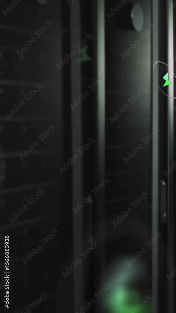 Poster animation of eco icons and data processing over computer servers