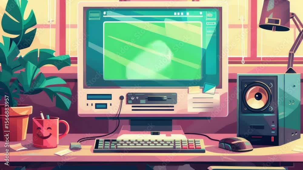 Poster A computer monitor sits on a desk