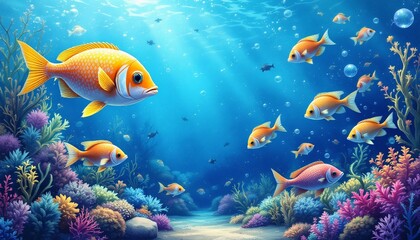  fish underwater colorful illustration 
