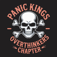 Skull and crossbones with text over black background lettering