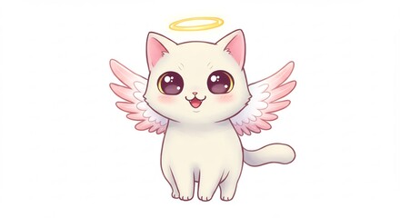 可愛い天使猫 優しい光に包まれ輝く瞳. AI Generated