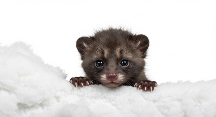 愛らしい子狸 ふわふわ毛並み 優しい光の中で輝く瞳. AI Generated