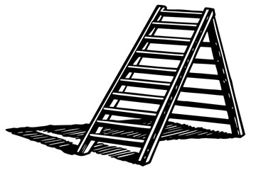 A-Frame Wooden Ladder Simple Line Drawing Illustration