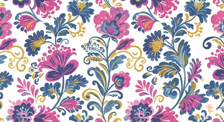 華麗なピンク青花柄 鮮やか水彩風模様 優雅なテキスタイル. AI Generated