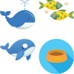 Obraz premium Adorable Whale and Fish Cartoon Illustrations Perfect for Kids' Projects