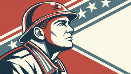 military soldier, world war 2 era uniform, vintage propaganda poster style, bold colors, patriotic, American flag background, heroic pose, detailed facial features, digital painting
