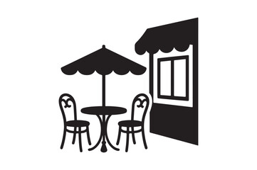 outdoor cafe icon silhouette vector art illustration on white background