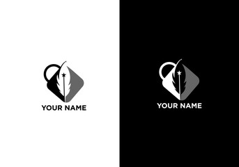 bstract Feather and Star Icon with Creative Bold Design Elements