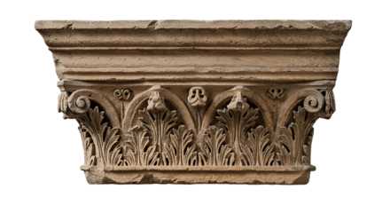 Intricate stone carving of an ancient architectural detail, isolated.