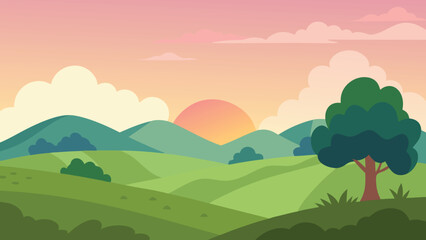 Obraz premium Serene rolling hills landscape silhouette under a clear sky