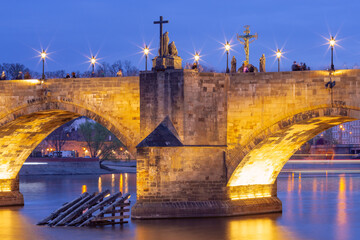 Charles Bridge Detail in Prague Czech Republic at Dusk