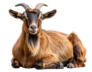 Brown Goat Sitting and Looking Forward, isolated on a transparent background