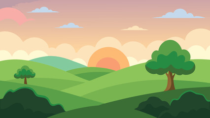 Obraz premium Serene mountain landscape with rolling hills and a clear sky at sunset