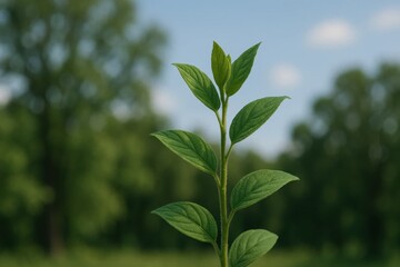 Riga, Latvia 05-09-2024 A Lone Leaf Stands Tall Against a Blurred Forest Backdrop