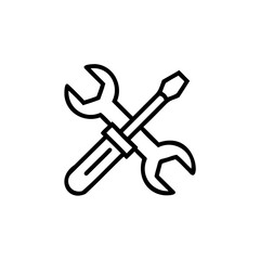 Outline a wrench screwdriver crossed on a tool tools
