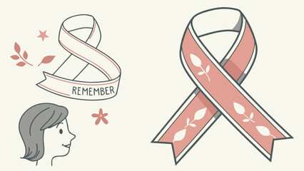 Fototapeta premium illustration, vector art, ribbon symbol, awareness ribbon, pink and white ribbon, female silhouette, medical symbol, healthcare symbol, charity symbol, digital art 