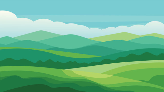 Serene mountain landscape silhouette at dawn with rolling hills and a clear sky