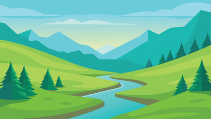 Serene mountain landscape silhouette with rolling hills under a clear sky