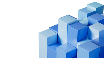 3D Render of Abstract Blue Data Blocks, Corporate Bar Chart Graphic, Isolated on Transparent...